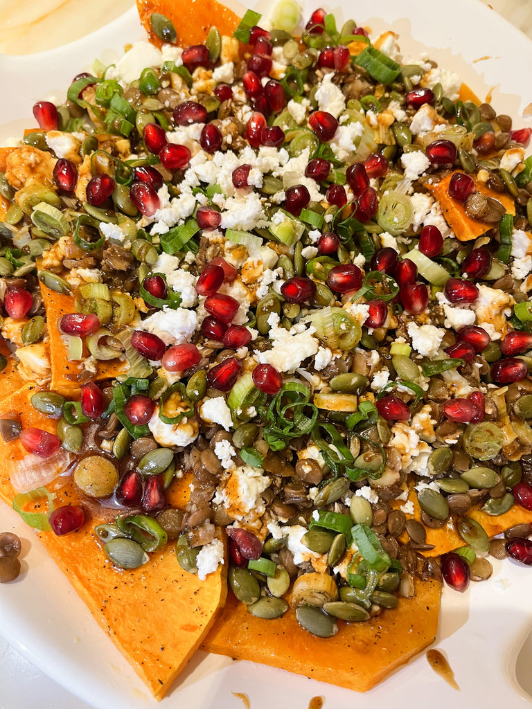 Roasted Butternut Squash With Lentils & Goat Cheese